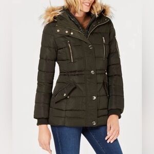 Guess Black Quilted Puffer Jacket with Logo Panel